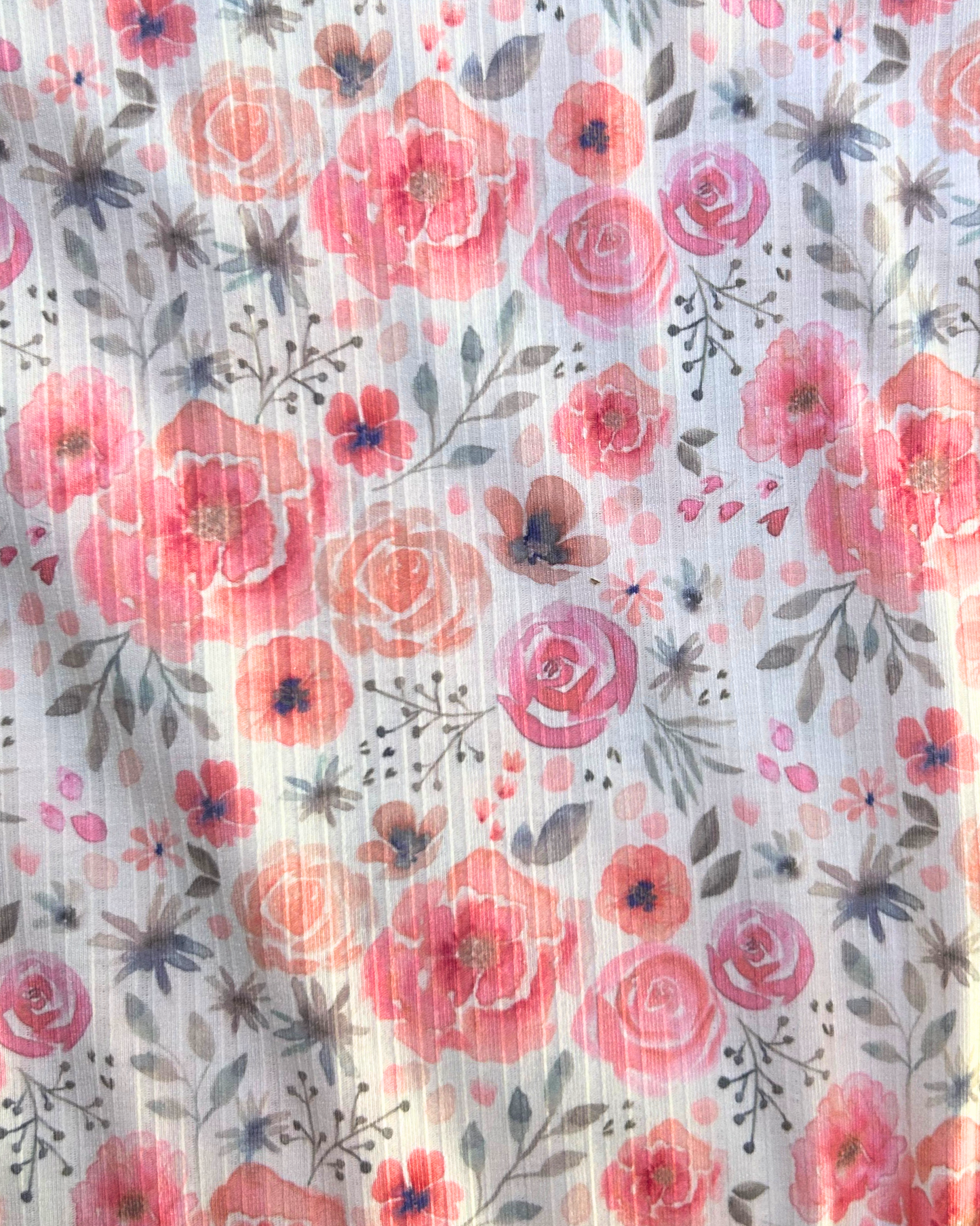 Pink Floral Rib Knit by 1\2 yard