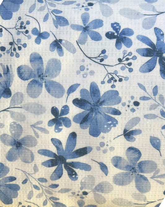 Blue Floral Sweater Knit by 1/2 Yard (50%off)