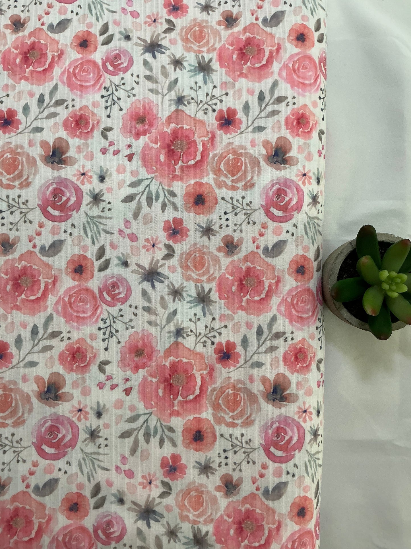 Pink Floral Rib Knit by 1\2 yard