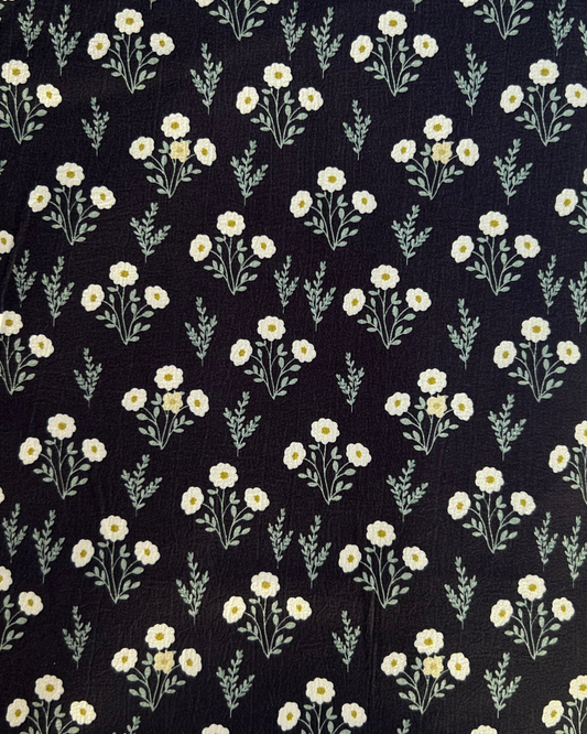 Yellow Floral--Black Cloud Poly  by 1/2 Yard