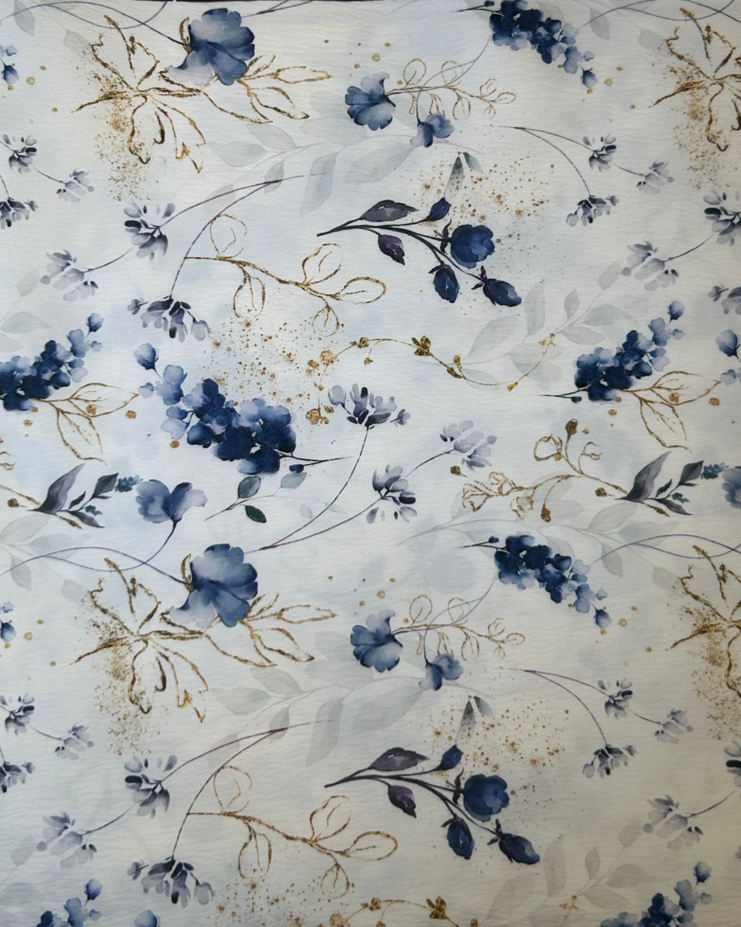 White background Blue/Gold Floral by 1/2 yard