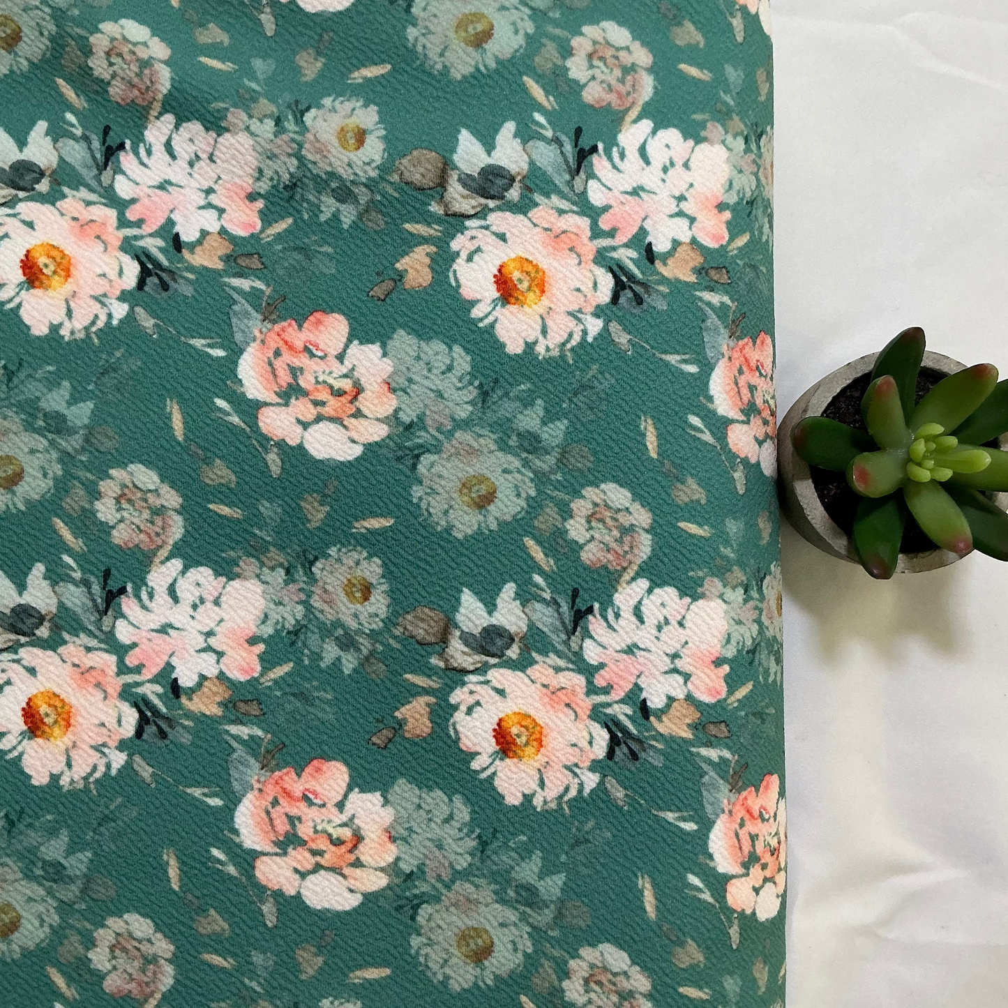 Muted Teal Green with Soft Pink and Peach Flowers